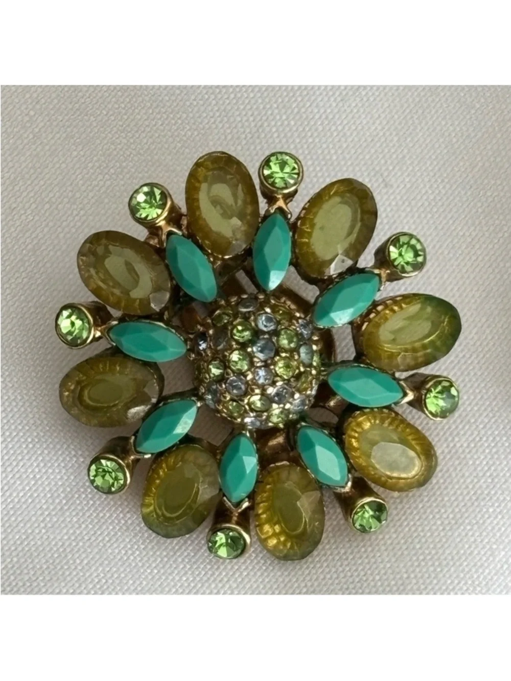 Clip On Floral Rhinestone Earrings Carolee Green Teal Cluster